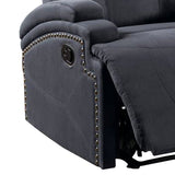 Benzara Nailhead Trim Fabric Recliner with Sloped Arms, Gray BM232418 Gray Microfiber, Solid Wood and Metal BM232418