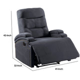 Benzara Nailhead Trim Fabric Recliner with Sloped Arms, Gray BM232418 Gray Microfiber, Solid Wood and Metal BM232418