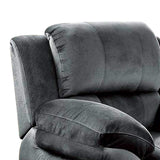 Benzara Fabric Upholstered Glider Recliner with Pillow Arms, Gray BM232419 Gray Fabric, Solid Wood and Metal BM232419