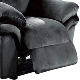 Benzara Fabric Upholstered Glider Recliner with Pillow Arms, Gray BM232419 Gray Fabric, Solid Wood and Metal BM232419