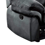 Benzara Fabric Upholstered Glider Recliner with Pillow Arms, Gray BM232419 Gray Fabric, Solid Wood and Metal BM232419