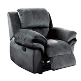 Benzara Fabric Upholstered Glider Recliner with Pillow Arms, Gray BM232419 Gray Fabric, Solid Wood and Metal BM232419