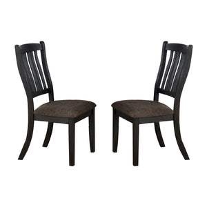 Benzara Fabric Upholstered Slat Back Dining Chair, Set of 2, Brown BM232562 Brown Solid Wood, Fabric BM232562