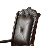 Benzara Button Tufted Leatherette Traditional Armchair, Set of 2, Brown BM232565 Brown Solid Wood, Leatherette BM232565
