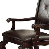 Benzara Button Tufted Leatherette Traditional Armchair, Set of 2, Brown BM232565 Brown Solid Wood, Leatherette BM232565