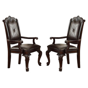 Benzara Button Tufted Leatherette Traditional Armchair, Set of 2, Brown BM232565 Brown Solid Wood, Leatherette BM232565