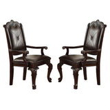 Button Tufted Leatherette Traditional Armchair, Set of 2, Brown