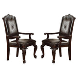 Benzara Button Tufted Leatherette Traditional Armchair, Set of 2, Brown BM232565 Brown Solid Wood, Leatherette BM232565