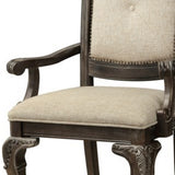 Benzara Button Tufted Fabric Seat Traditional Armchair, Set of 2, Gray BM232567 Gray Solid Wood, Fabric BM232567