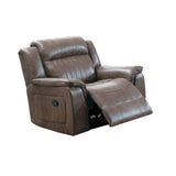 Benzara Fabric Manual Recliner Chair with Pillow Top Arms, Brown BM232604 Brown Solid wood, Plywood, Fabric BM232604