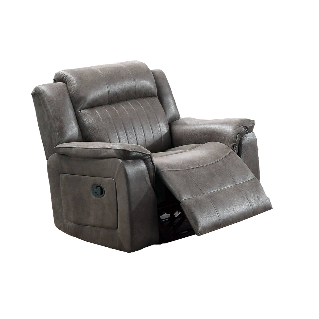 Benzara Fabric Manual Recliner Chair with Pillow Top Arms, Gray BM232607 Gray Solid wood, Plywood, Fabric BM232607