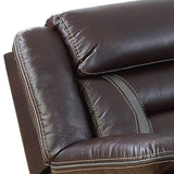 Benzara 37 Inches Leatherette Glider Recliner with Pillow Arms, Dark Brown BM232625 Brown Solid Wood, Metal and Leather Gel BM232625