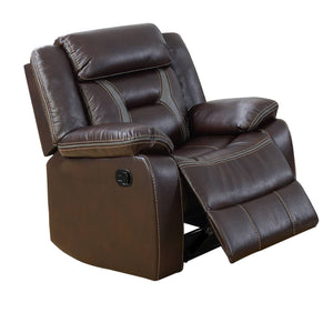 Benzara 37 Inches Leatherette Glider Recliner with Pillow Arms, Dark Brown BM232625 Brown Solid Wood, Metal and Leather Gel BM232625