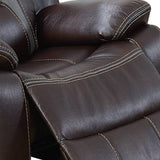 Benzara 37 Inches Leatherette Glider Recliner with Pillow Arms, Dark Brown BM232625 Brown Solid Wood, Metal and Leather Gel BM232625