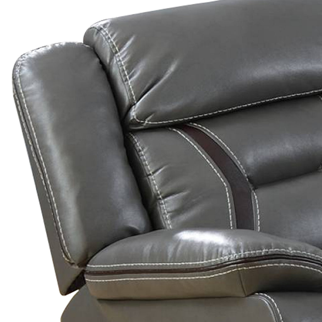 Benzara 37 Inches Leatherette Glider Recliner with Pillow Arms, Gray BM232628 Gray Solid Wood, Metal and Leather Gel BM232628