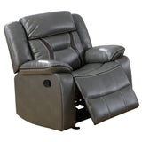 Benzara 37 Inches Leatherette Glider Recliner with Pillow Arms, Gray BM232628 Gray Solid Wood, Metal and Leather Gel BM232628
