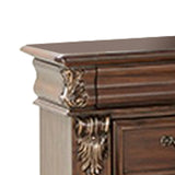 Benzara 3 Drawer Wooden Nightstand with Molded and Carved Details, Brown BM232648 Brown Wood BM232648