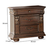 Benzara 3 Drawer Wooden Nightstand with Molded and Carved Details, Brown BM232648 Brown Wood BM232648