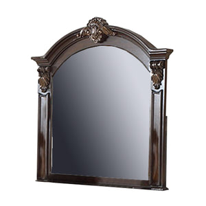 Benzara Scalloped Crown Top Wooden Frame Wall Mirror with Molded Details, Brown BM232649 Brown Wood BM232649