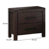 Benzara Wooden Nightstand with Metal Bar Handles and Two Drawers, Dark Brown BM232679 Dark Brown Wood BM232679