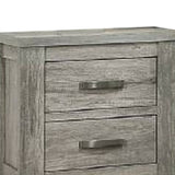 Benzara Wooden Nightstand with Two Drawers and Metal Bar Handles, Gray BM232687 Gray Wood BM232687