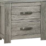 Benzara Wooden Nightstand with Two Drawers and Metal Bar Handles, Gray BM232687 Gray Wood BM232687