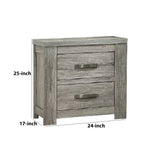 Benzara Wooden Nightstand with Two Drawers and Metal Bar Handles, Gray BM232687 Gray Wood BM232687