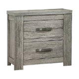 Benzara Wooden Nightstand with Two Drawers and Metal Bar Handles, Gray BM232687 Gray Wood BM232687