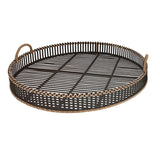 Benzara Round Shaped Bamboo Tray with Curved Handle, Set of 2, Black BM232697 Black Bamboo BM232697