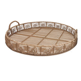 Benzara Round Shaped Bamboo Tray with Curved Handle, Set of 2, Brown BM232698 Brown Bamboo BM232698