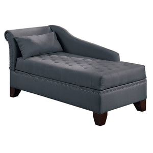 Benzara Chaise Lounge with Chamfered Feet and Nailhead Trim Details, Dark Gray BM232880 Gray Wood and Fabric BM232880