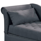 Benzara Chaise Lounge with Chamfered Feet and Nailhead Trim Details, Dark Gray BM232880 Gray Wood and Fabric BM232880