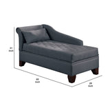 Benzara Chaise Lounge with Chamfered Feet and Nailhead Trim Details, Dark Gray BM232880 Gray Wood and Fabric BM232880