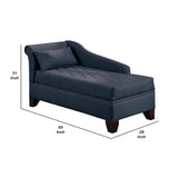 Benzara Chaise Lounge with Chamfered Feet and Nailhead Trim Details, Blue BM232882 Blue Wood and Fabric BM232882