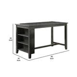 Benzara Wooden Counter Height Table with Three Storage Shelves, Gray BM232889 Gray Wood BM232889