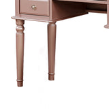 Benzara Vanity Set with Turned Tapered Legs and Three Piece Mirror, Rose Gold BM232895 Rose Gold Wood and Veneer BM232895