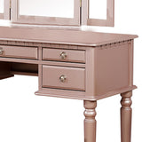 Benzara Vanity Set with Turned Tapered Legs and Three Piece Mirror, Rose Gold BM232895 Rose Gold Wood and Veneer BM232895