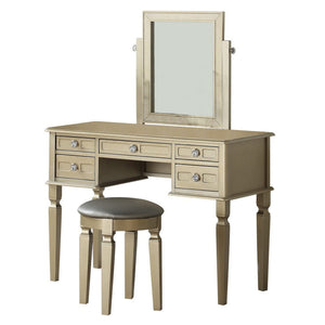 Benzara Vanity Set with Tapered Legs and Five Drawers, Champagne BM232898 Gold Wood BM232898