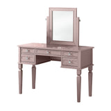 Benzara Vanity Set with Tapered Legs and Five Drawers, Rose Gold BM232899 Gold Wood BM232899