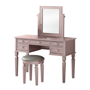 Benzara Vanity Set with Tapered Legs and Five Drawers, Rose Gold BM232899 Gold Wood BM232899