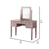 Benzara Vanity Set with Tapered Legs and Five Drawers, Rose Gold BM232899 Gold Wood BM232899