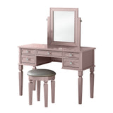 Vanity Set with Tapered Legs and Five Drawers, Rose Gold