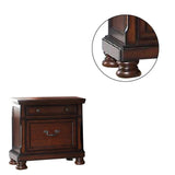 Benzara Two Drawers Wooden Nightstand with Bun Feet, Brown BM232901 Brown Wood BM232901