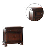 Benzara Two Drawers Wooden Nightstand with Bun Feet, Brown BM232901 Brown Wood BM232901