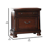 Benzara Two Drawers Wooden Nightstand with Bun Feet, Brown BM232901 Brown Wood BM232901