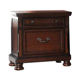 Benzara Two Drawers Wooden Nightstand with Bun Feet, Brown BM232901 Brown Wood BM232901