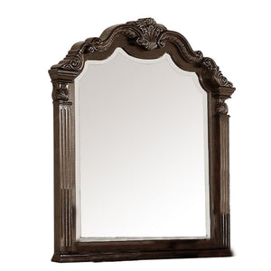 Benzara Modern Mirror with Crown Top Frame and Molded Details, Brown BM232909 Brown Wood BM232909