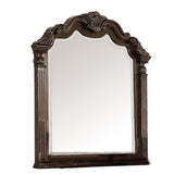 Modern Mirror with Crown Top Frame and Molded Details, Brown