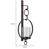 Benzara Metal Wall Sconce with Glass Hurricane and Chain Design Holder, Black BM232919 Black Metal, Glass BM232919