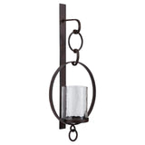 Metal Wall Sconce with Glass Hurricane and Chain Design Holder, Black